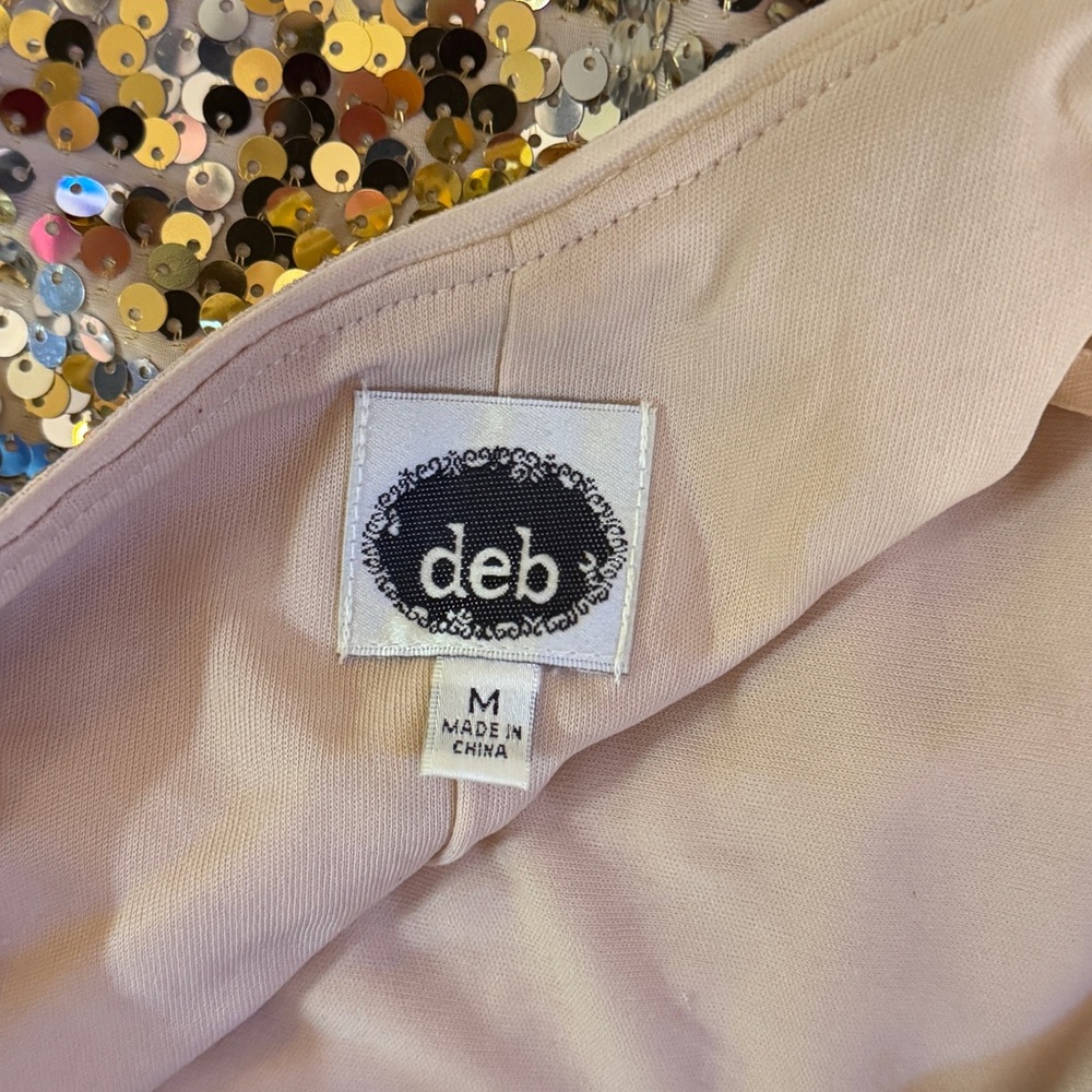 Deb Asymmetrical Sequin One Shoulder Dress Gold Silver Women’s Size Medium - Picture 7 of 7